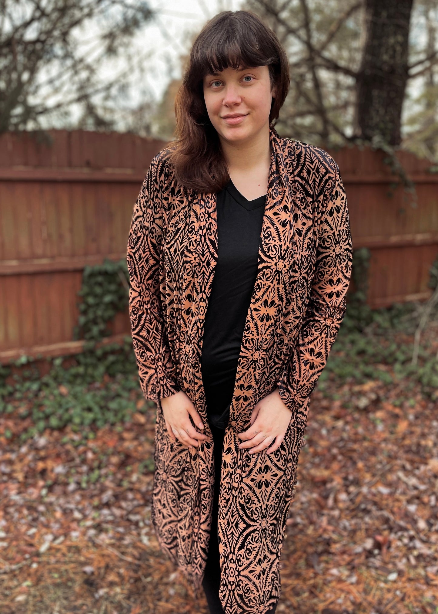 Lydia Mesh & Velvet Duster Cardigan