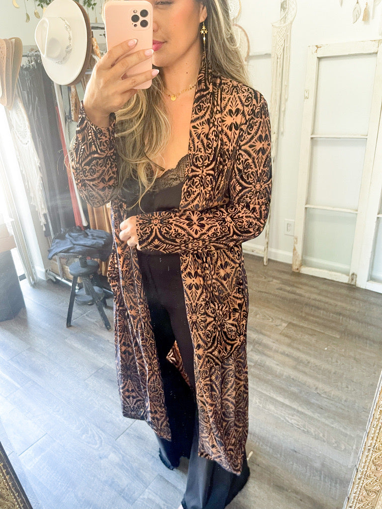 Lydia Mesh & Velvet Duster Cardigan
