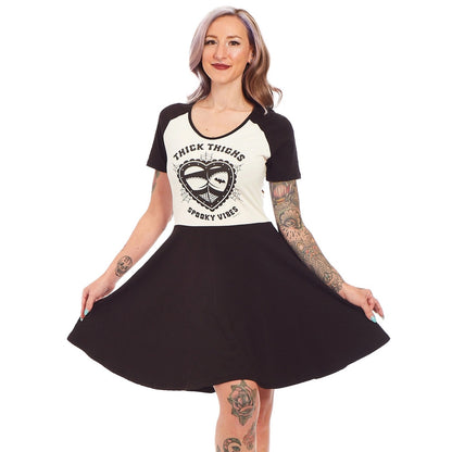 Thick Thighs & Spooky Vibes Raglan Skater Dress