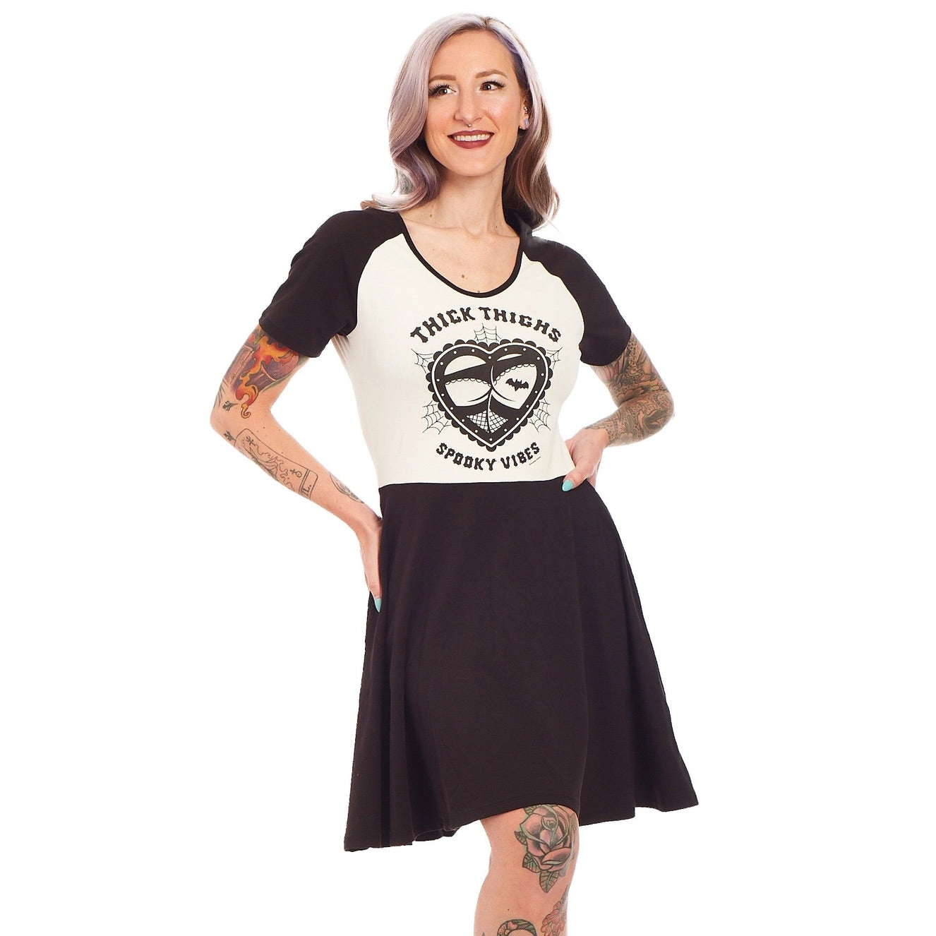 Thick Thighs & Spooky Vibes Raglan Skater Dress