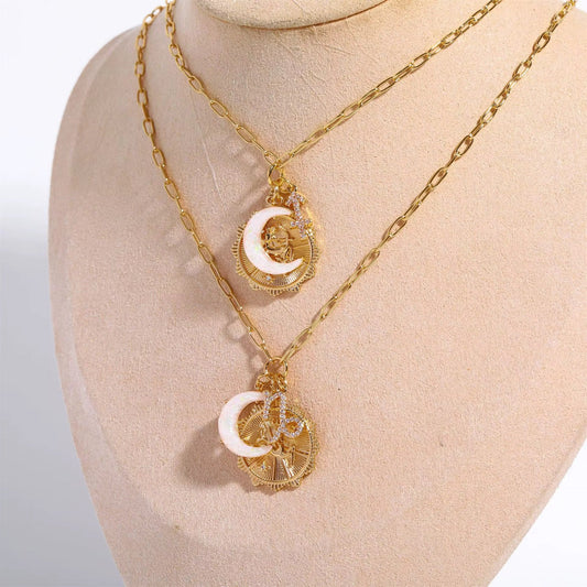 3 Charm Zodiac & Moon Cubic Zirconia Pendant Necklace *Preorder*