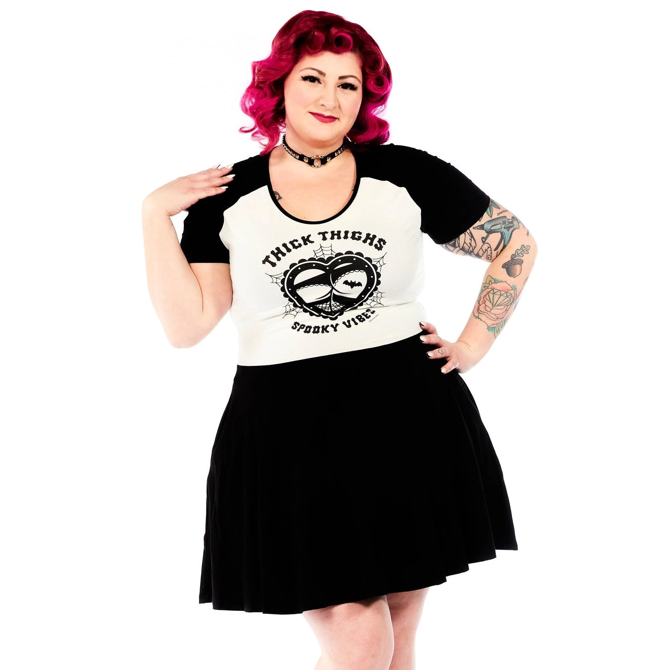 Thick Thighs & Spooky Vibes Raglan Skater Dress