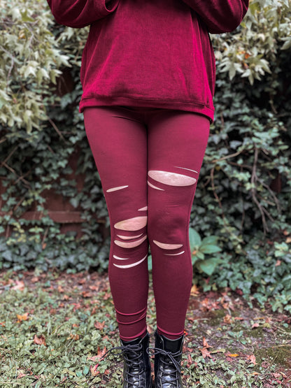 Slasher High Waisted Leggings - Burgundy