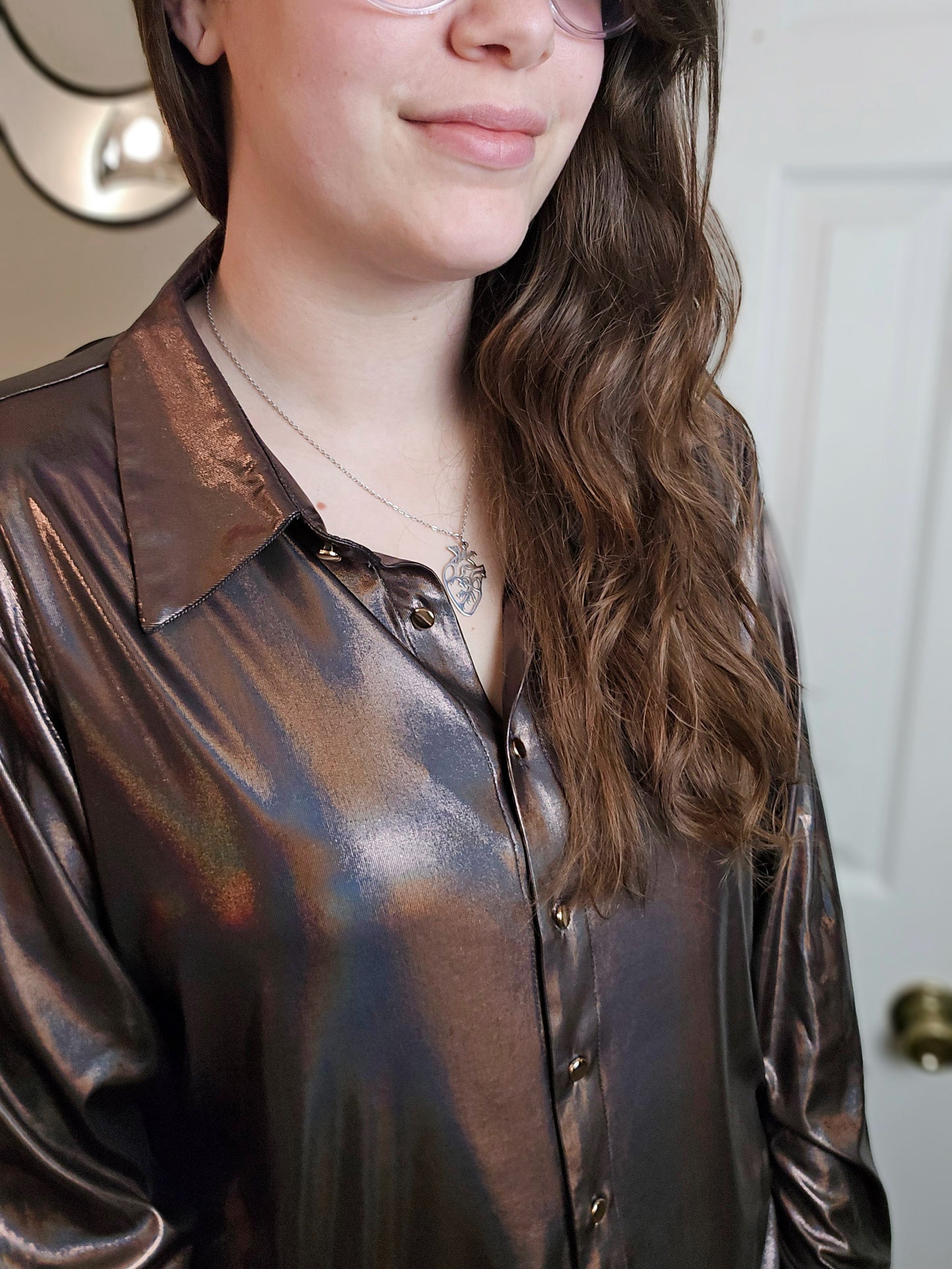 Midnight Galaxy Holographic Button-Up Blouse