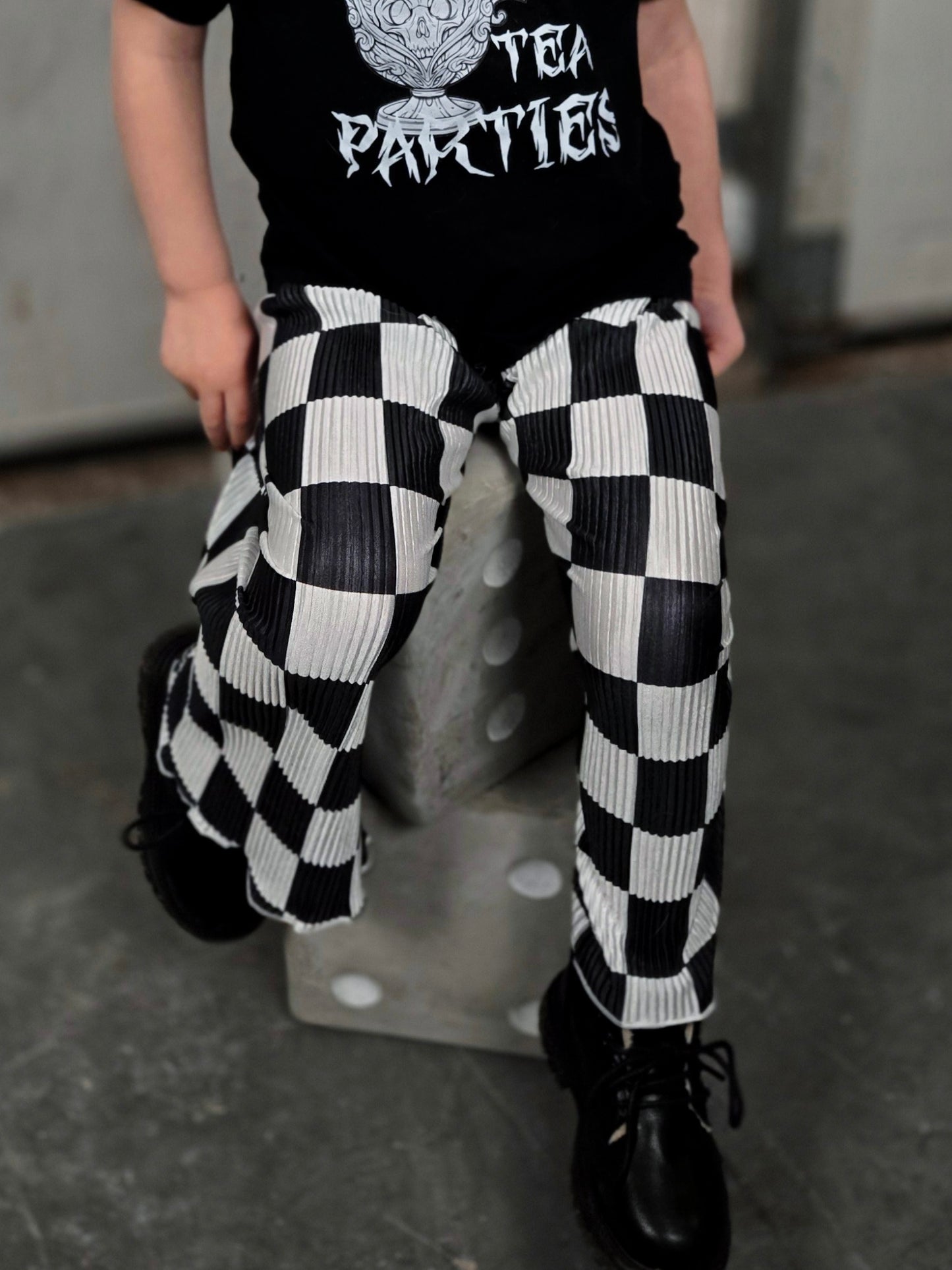 Littles Checked Out Plisse Wide Leg Pants